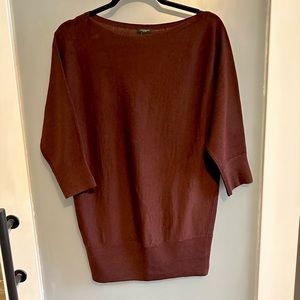 Ann Taylor Merino Wool Sweater with 3/4 Sleeves in Burgundy